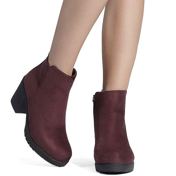Dream Pairs Shoes - DREAM PAIRS Zoey-1 Womens Burgundy Chunky Heel Ankle Booties Shoes Sz 8.5